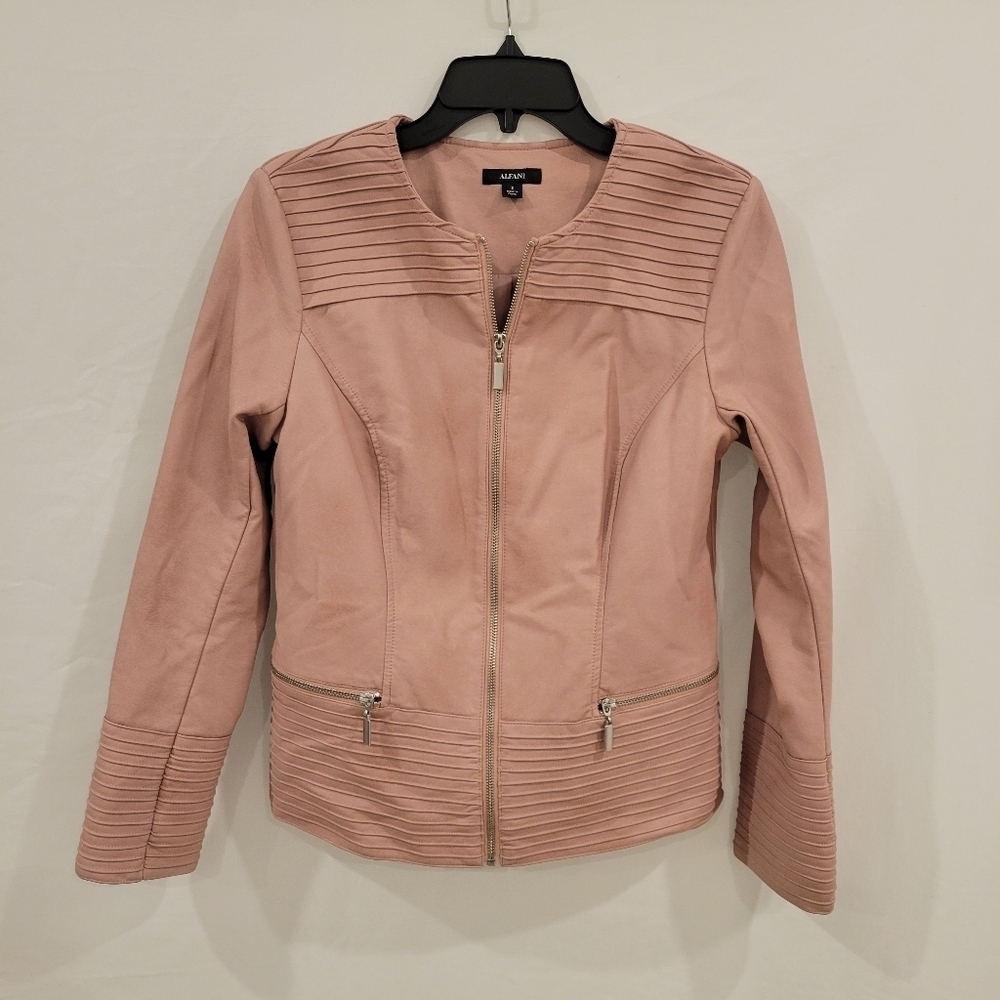 Alfani Pink Pintuck Faux Leather Moto Jacket size small